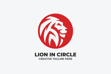 Lion Head Logo in Red Color and Circle Shape