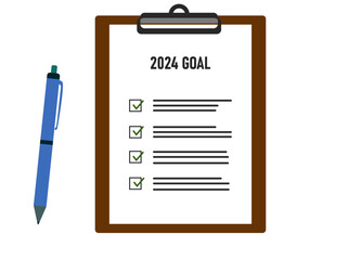 2024 Goal board design and pen. Clipboard target checklist icon.
new target strategy, mission, vision, idea concepts.