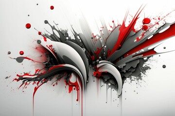 Abstract Splashed Paint in Shades of Gray and Red: A 3D Masterpiece