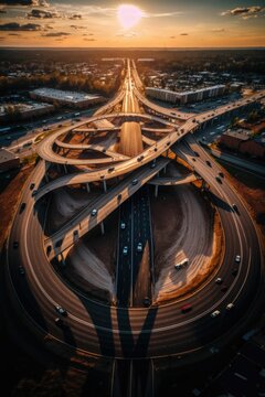 Aerial View of Atlanta's Busy Spaghetti Junction Interchange