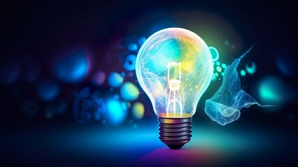 Glowing light bulb on dark background, Idea, Innovation, Creativity, Generative Ai