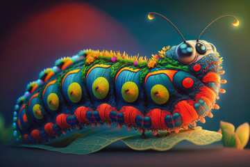 the transformation of a caterpillar into a butterfly, with bold and vibrant colors - Generative AI - obrazy, fototapety, plakaty
