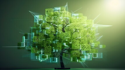 Green eco concept, Digital tree, Green Energy, Generative Ai
