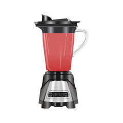 Blender with strawberry juice, modern kitchen appliances, realistic vector illustration with black and silver color in trendy flat 3d style. Editable graphic resources for many purposes.