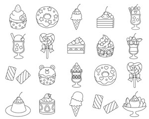 かわいいスイーツ・お菓子線画イラストセット