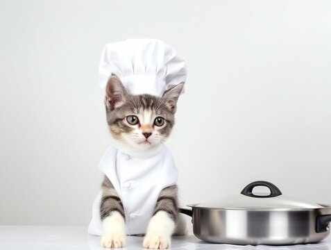 kitten cat as cheft in white background