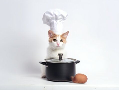 kitten cat as cheft in white background
