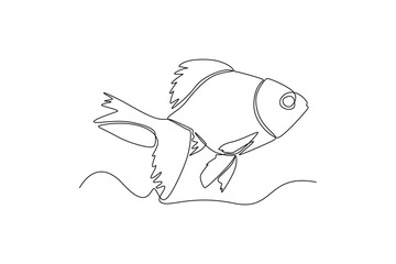 Continuous one-line drawing of goldfish swimming in the aquarium. Animals concept single line draw design graphic vector illustration