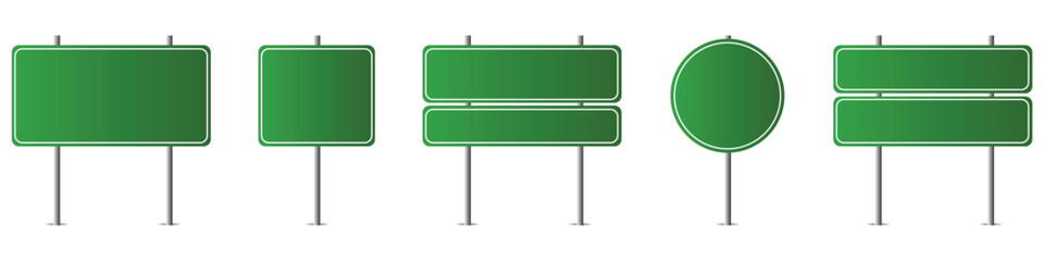 Road sign in realistic style in green color isolated on white background. Set danger empty warning empty signs. Create a traffic template. Realistic vector completion. Vector graphics. EPS 10