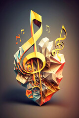 Music symbols created of paper, origami. Concert invitation. Generative AI