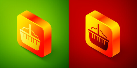 Isometric Basket icon isolated on green and red background. Happy Easter. Square button. Vector