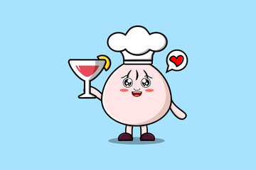Cute cartoon Dim sum chef character holding wine glass flat cartoon style illustration