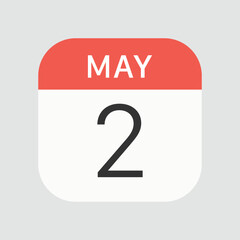 May 2 icon isolated on background. Calendar symbol modern, simple, vector, icon for website design, mobile app, ui. Vector Illustration
