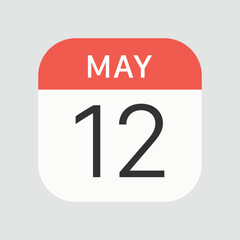 May 12 icon isolated on background. Calendar symbol modern, simple, vector, icon for website design, mobile app, ui. Vector Illustration