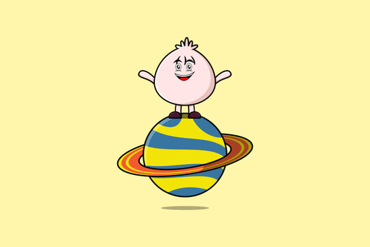 Cute cartoon Dim sum character standing in planet vector icon illustration