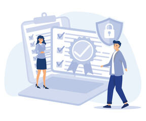 Quality guarantee concept. Evaluation, expertise and inspection for errors. flat vector modern illustration 