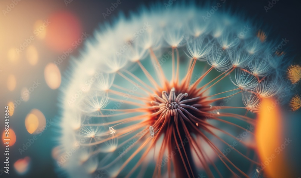 Canvas Prints  a close up of a dandelion on a blurry background with a blurry light in the middle of the dandelion.  generative ai