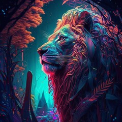 Electric Jungle: A Cyberdelic Lion's Domain