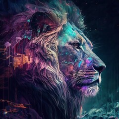Circuit King: The Neon Lion of the Digital Savanna - Cyberdelic