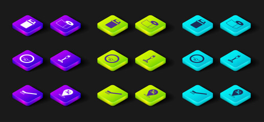 Set Brush for cleaning, Home service, Robot vacuum cleaner, Vacuum, Toilet paper roll and Trash can icon. Vector