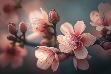 Pink flowers. Cherry blossom trees. Spring flowers. Pink flowering trees. Generative AI	