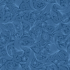 BLUE VECTOR SEAMLESS BACKGROUND WITH FLORAL LACE
