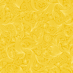 YELLOW VECTOR SEAMLESS BACKGROUND WITH FLORAL LACE