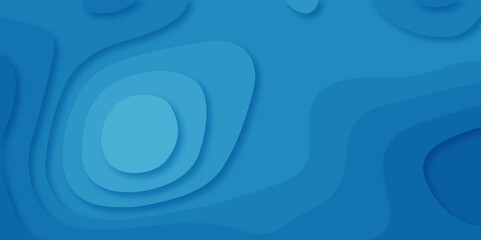 Luxury Blue paper cut background. Abstract realistic papercut decoration textured with wavy gold lines and halftone layers. 3d topography relief. Carving art Black paper cut background.