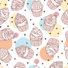Sweet cupcakes colorful seamless pattern