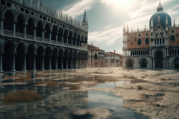 Fototapeta premium Venice Drought: Illustration of Water Scarcity in the City of Canals. Generative Ai