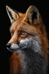 Red fox on dark background, digital illustration painting. Generative AI