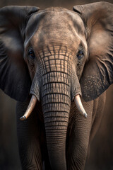 Fototapeta na wymiar Elephant portrait on dark background. AI Generative