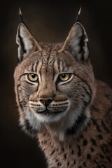 Fototapeta na wymiar Lynx portrait on dark background. AI Generative