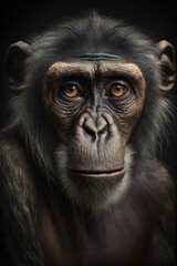 Monkey portrait on dark background. AI Generative