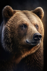Fototapeta na wymiar Bear portrait on dark background. AI Generative