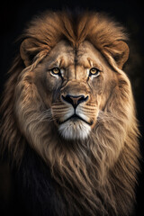 Fototapeta na wymiar Lion portrait on dark background. AI Generative