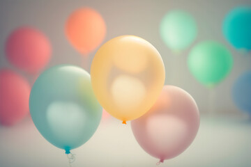 Soft multi color pastel balloons with bokeh background. Generative ai