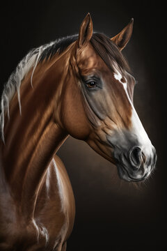Horse portrait on dark background. AI Generative