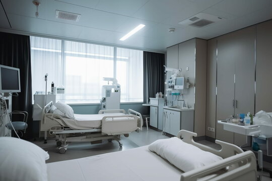 bright hospital room, medical equipment, science and health, upbeat