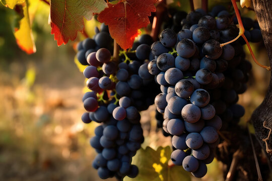 Ripe Grapes Wine: Illustration of the Rich Flavor of a Delicious Wine. Generative Ai