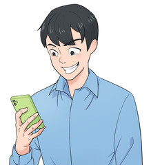 嘲笑しながらスマホを見る男性