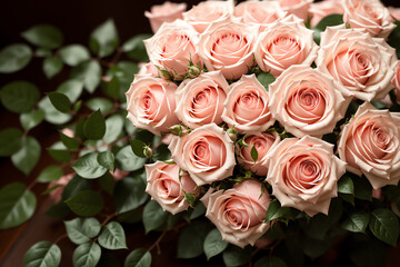Romantic Pink Roses and Green Leaves: A Floral Beauty