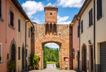 Fototapeta premium the gate of the medieval village of Altopascio (The Mariani gate) - Lucca, Tuscany - on the route of the Via Francigena to Rome