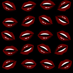 Fototapeta na wymiar Seamless pattern with fashion woman lips on black background. Wallpaper and fabric print.
