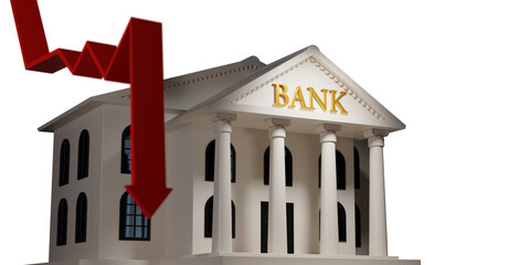 Bank collapse crisis conceptual 3d rendering bankruptcy illustration isolated on transparent background