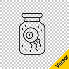 Black line Eye in a jar icon isolated on transparent background. Happy Halloween party. Vector