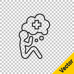 Black line Helping hand icon isolated on transparent background. Vector