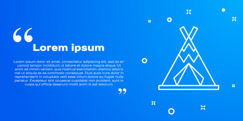 White line Traditional indian teepee or wigwam icon isolated on blue background. Indian tent. Vector © Kostiantyn