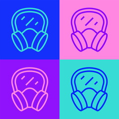 Pop art line Gas mask icon isolated on color background. Respirator sign. Vector