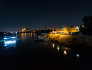 Night View of Tigris River and Al-Mutannabi Statue Cafe in Baghdad